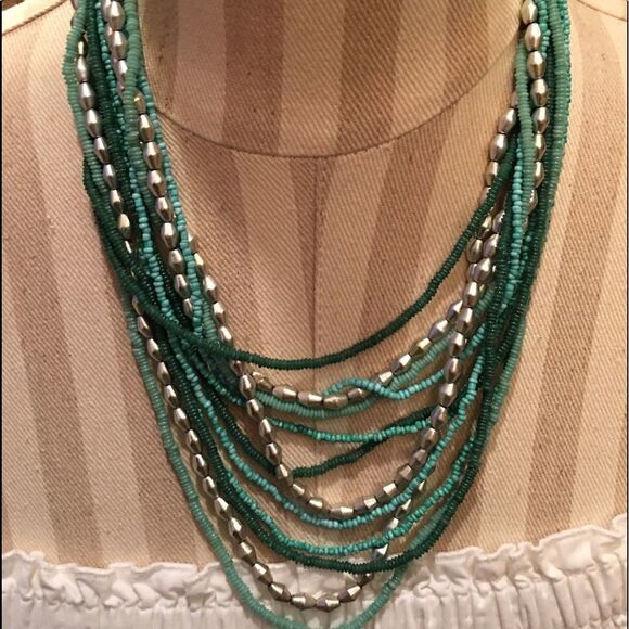 TEAL & Silver Multi Strand Necklace! - Picture 1 of 10